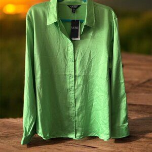 Lauren Ralph Lauren Lime Green Silky Shirt Size XXL TTG NWOT
